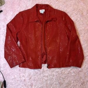 Red  jacket with a unique design #leatherjacket #biker